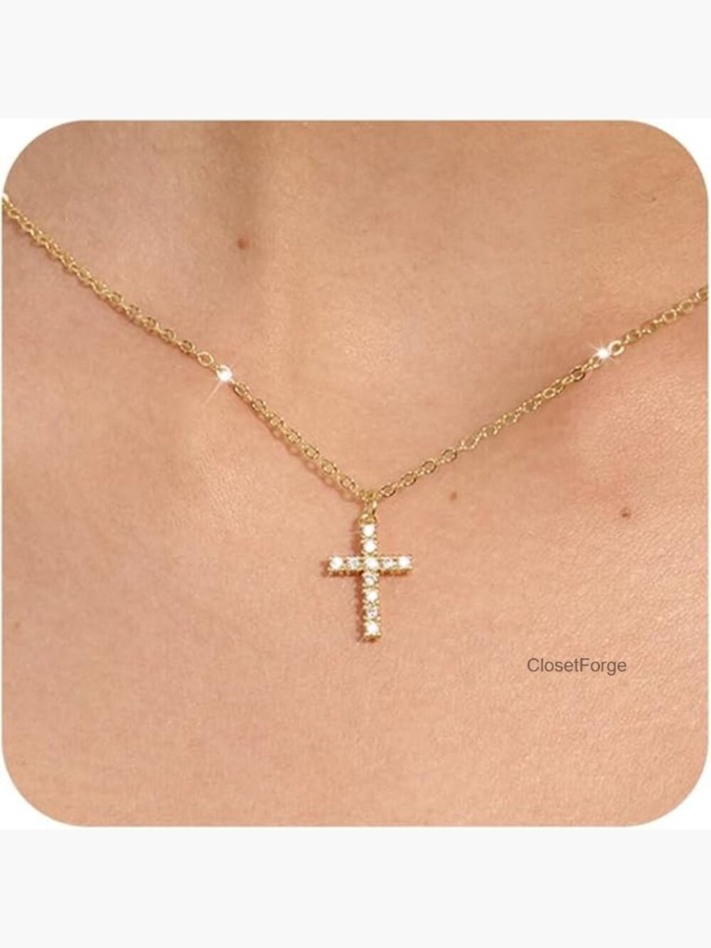 Dainty Cross Pendant Necklace 14k Gold Plated Hypoallergenic 17 inch